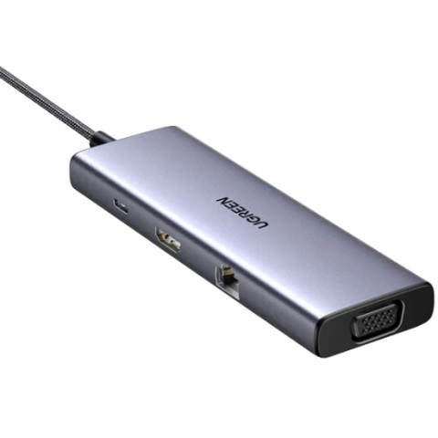 Док-станція USB3.1 Type-C -> HDMI 60Hz/VGA/USB 3.0х3/RJ45/SD/TF/PD 100W 9-in-1 CM498 Ugreen