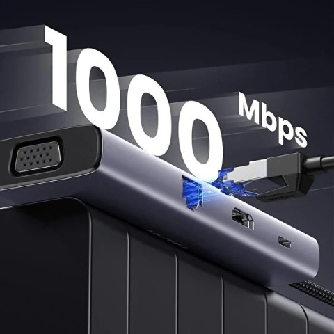 Док-станція USB3.1 Type-C -> HDMI 60Hz/VGA/USB 3.0х3/RJ45/SD/TF/PD 100W 9-in-1 CM498 Ugreen