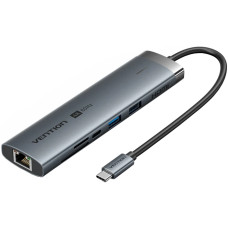 Док-станція USB3.2 Type-C -> HDMI 60Hz/USB 3.0x2/RJ45/SD/TF/3.5mm/PD 100W Hub 9-in-1 Vention