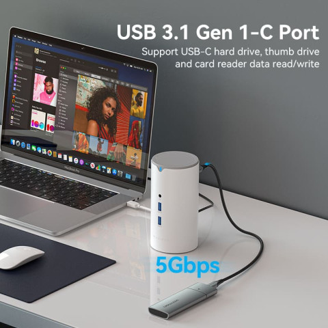 Док-станція USB3.1 Type-C -> HDMI/VGA/USB3.0x3/RJ45/SD/TF/TRRS 3.5m/PD/DC100W12-in-1Ventio