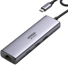 Док-станція USB3.1 Type-C -> HDMI 4K60Hz/USB 3.0x2/RJ45/SD/TF/PD 100W Ugreen CM512 Сіра