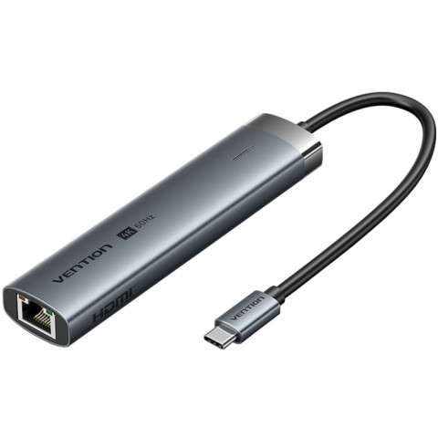 Док-станція USB3.2 Type-C -> HDMI/USB 3.0x2/RJ45/PD 100W Hub 6-in-1 Vention