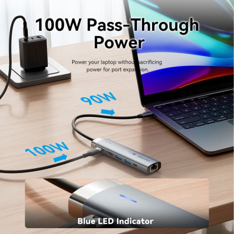 Док-станція USB3.2 Type-C -> HDMI/USB 3.0x2/RJ45/PD 100W Hub 6-in-1 Vention