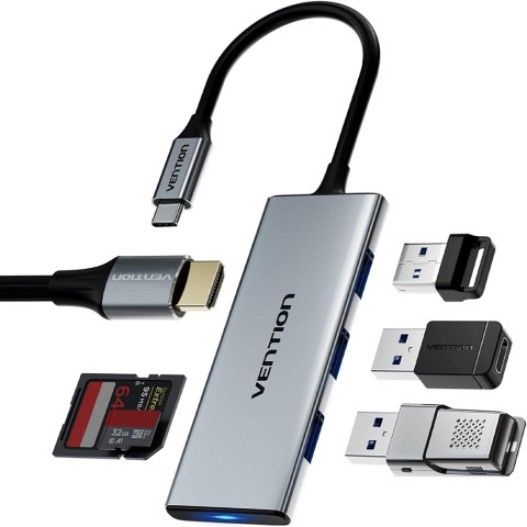 Док-станція USB3.0 Type-C -> HDMI 4K30Hz/TF/3xUSB-A 3.0, 0.15м 6-in-1 Vention
