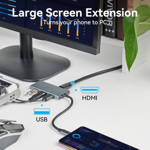 Док-станція USB3.0 Type-C -> HDMI 4K30Hz/TF/3xUSB-A 3.0, 0.15м 6-in-1 Vention
