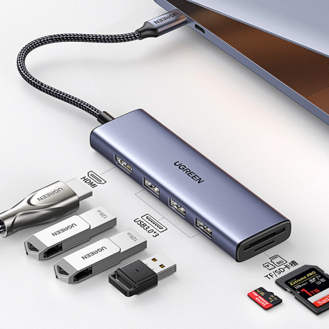 Док-станція USB3.0 Type-C -> HDMI 4K30Hz/3xUSB-А 3.0/Type-C/PD 100W 6-in-1 CM511 Ugreen