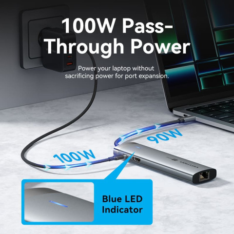 Док-станція USB3.2 Type-C -> HDMI/USB3.0/USB2.0/RJ45/SD/TF/PD 100W Hub 8-in-1 Vention