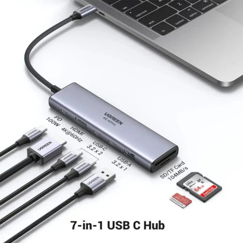 Док-станція USB3.2 Type-C -> HDMI 4K60Hz/2хUSB 3.0/2xUSB-C/SD/TF PD 100 Вт CM511 Ugreen