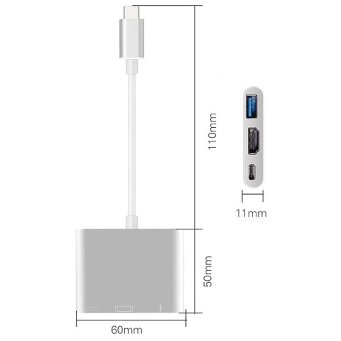 Док-станція USB3.1 Type-C -> HDMI/USB3.0/Type-C (F), кабель 0.1м, OEM