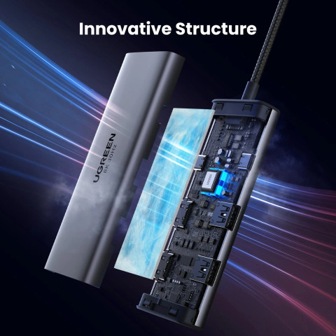 Док-станція USB3.1 Type-C -> HDMIx2 60Hz(8k30Hz)/USB3.0x2/Type-C/PD 100W CM498 6in1 Ugreen