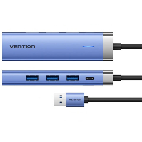 Хаб USB 3.0 -> 3xUSB 3.0/RJ45/USB-C Hub Blue Aluminum Alloy 5-in-1 Vention