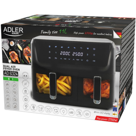 Мультипіч Adler AD 6324 2700Вт/чаша 11л(6.5л+4.5л)/програм:8/сенсорне керування/таймер/чорна