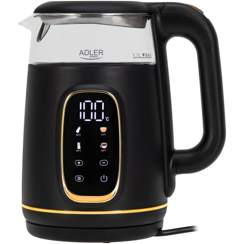 Електрочайник Adler AD 1305 black gold 1850-2200Вт/ 1.7л/ скло/ встановлення температури/