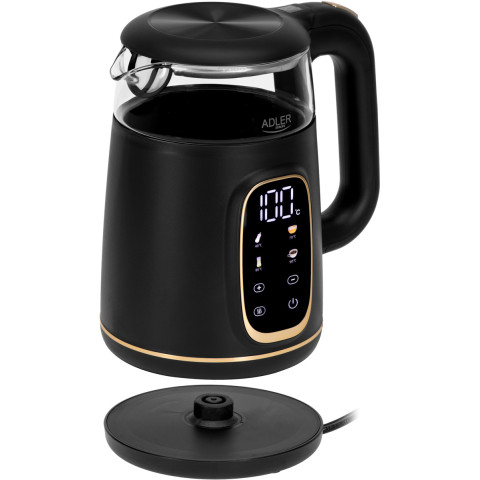 Електрочайник Adler AD 1305 black gold 1850-2200Вт/ 1.7л/ скло/ встановлення температури/