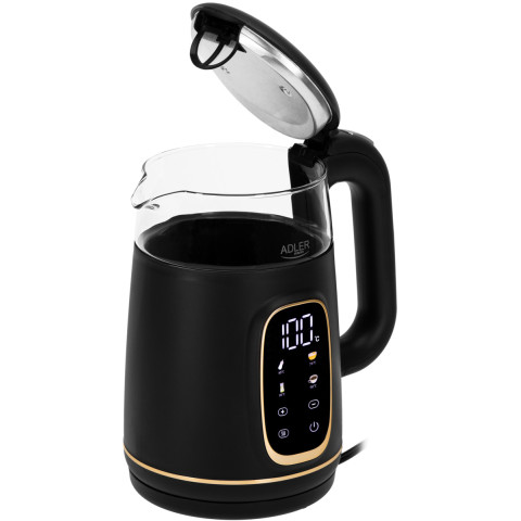 Електрочайник Adler AD 1305 black gold 1850-2200Вт/ 1.7л/ скло/ встановлення температури/