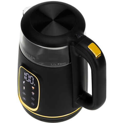 Електрочайник Adler AD 1305 black gold 1850-2200Вт/ 1.7л/ скло/ встановлення температури/
