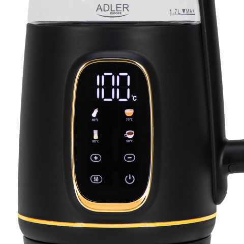 Електрочайник Adler AD 1305 black gold 1850-2200Вт/ 1.7л/ скло/ встановлення температури/
