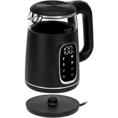 Електрочайник Adler AD 1305 black silver 1850-2200Вт/ 1.7л/ скло/ встановлення температури/