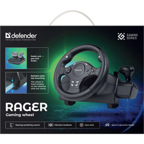 Ігрове кермо Defender Rager PC/PS/Xbox/Switch, чорне
