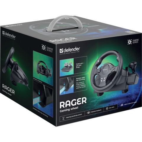Ігрове кермо Defender Rager PC/PS/Xbox/Switch, чорне
