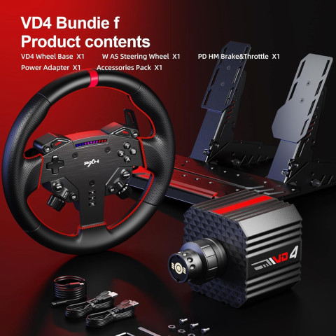 Кермо і педалі PXN VD4 Bundle for PC, 12кн., подв. педалі, кермо WAS 280мм