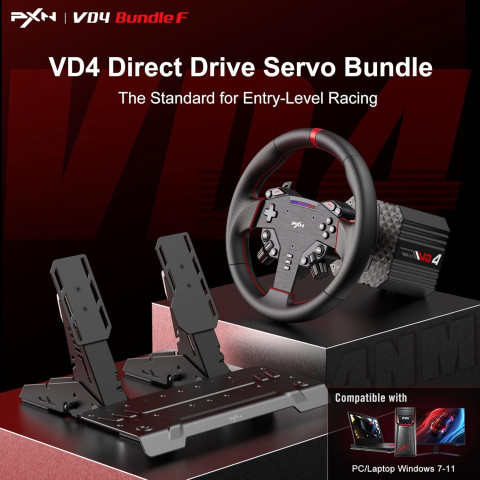 Кермо і педалі PXN VD4 Bundle for PC, 12кн., подв. педалі, кермо WAS 280мм