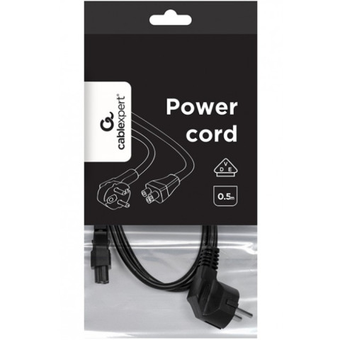 Кабель живлення 220В 0.5м, 3*0.75мм, CEE7/7-C5 Schuko Cablexpert VDE