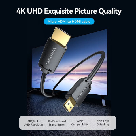 Кабель HDMI M - Micro M, 3.0 м, V2.0 4K 60Гц 18Gbps HDR Dolby Vention