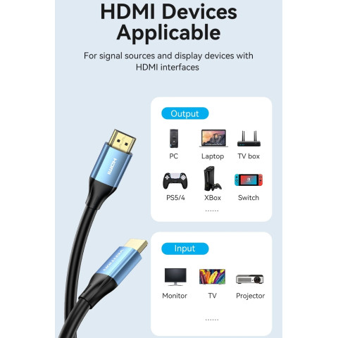 Кабель HDMI M - M, 8.0 м, V2.0, 4K 60Гц Aluminum alloy синій Vention