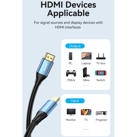 Кабель HDMI M - M, 5.0 м, V2.0, 4K 60Гц, Aluminum Alloy Blue Vention