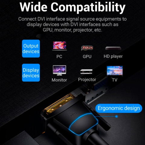 Кабель DVI-D 24M - 24M, 1.5 м, 2K 60Hz Dual Linik Vention