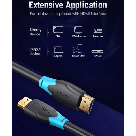 Кабель HDMI M - M, 1.0 м, V2.0, 4K 60Гц, PVC, чорний, Vention