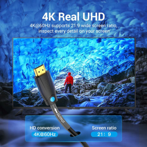 Кабель HDMI M - M, 8.0 м, V2.0, Engineering 4K 60Гц 18Gbps HD 7.1 PVC Black Vention