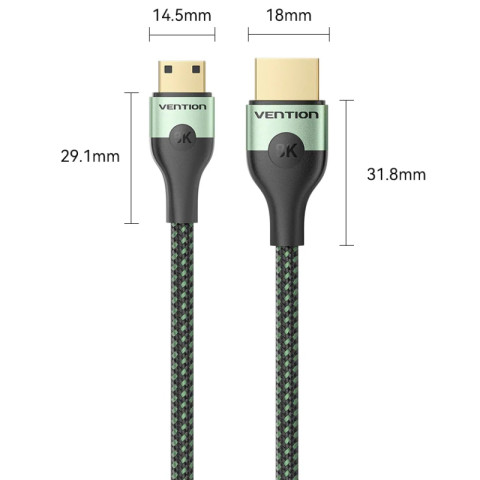 Кабель HDMI M - Mini M, 1.0 м, V2.1 8K 60Гц Aluminum Alloy Type Green Vention