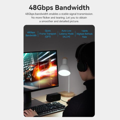 Кабель HDMI M - M, 60.0 м, V2.1, Optical 8K 60Гц 48Gbps Dolby 7.1 TPE Black Zinc Alloy Type Vention
