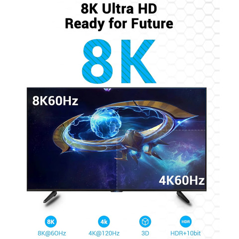 Кабель HDMI M - M, 2.0 м, V2.1, 8K 60Гц PVC Black Vention