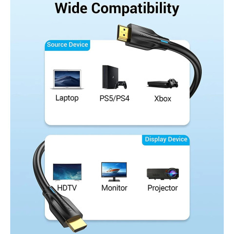 Кабель HDMI M - M, 2.0 м, V2.1, 8K 60Гц PVC Black Vention