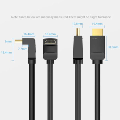 Кабель HDMI M - M, 1.0м, V2.0, 4K 60Гц, кут 270°, PVC, чорний Vention