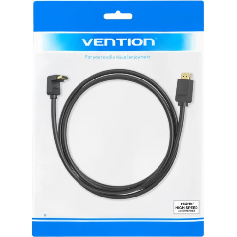 Кабель HDMI M - M, 1.0м, V2.0, 4K 60Гц, кут 270°, PVC, чорний Vention