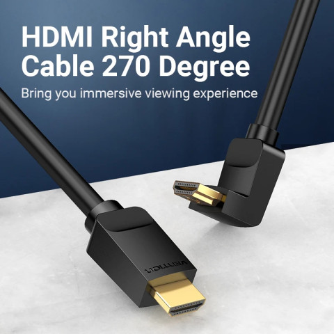 Кабель HDMI M - M, 1.0м, V2.0, 4K 60Гц, кут 270°, PVC, чорний Vention