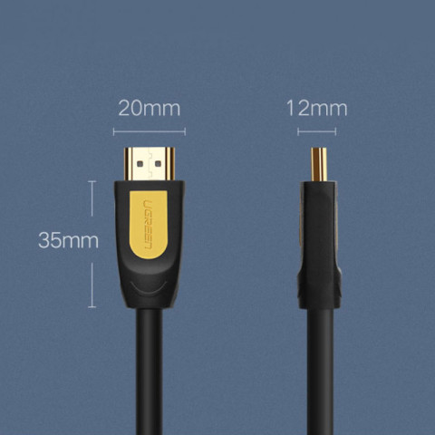 Кабель HDMI M - M, 1.0 м, V2.0 Round Cable 4K, HD101 UGREEN Чорний+Жовтий