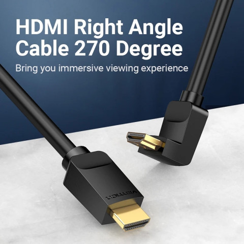 Кабель HDMI M - M, 1.5м, V2.0, 4K 60Гц, кут 270°, PVC, чорний Vention