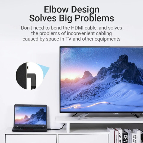 Кабель HDMI M - M, 1.5м, V2.0, 4K 60Гц, кут 270°, PVC, чорний Vention