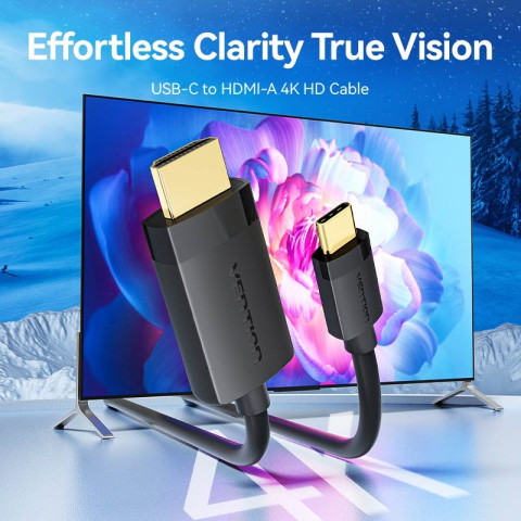Кабель USB 2.0 Type-C M - HDMI M, 2.0m 4K 60 Гц PVC Black Vention