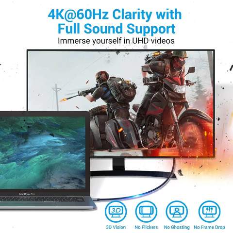 Кабель USB 3.1 Type-C M - HDMI M, 2.0m v.2.0 4K 60Hz Aluminum Alloy Type чорний Vention