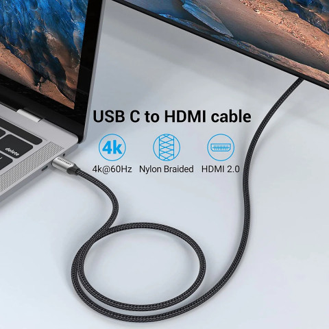 Кабель USB 3.1 Type-C M - HDMI M, 2.0m v.2.0 4K 60Hz Aluminum Alloy Type чорний Vention