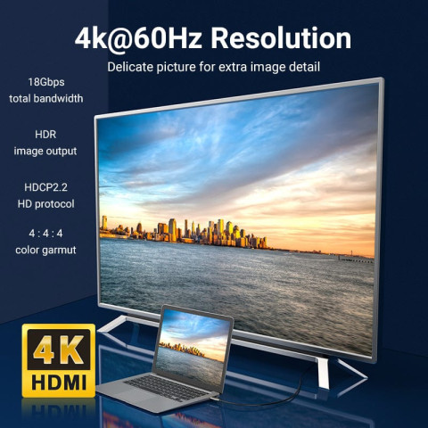 Кабель HDMI M - M, 30.0 м, V2.0, Optical 4K 60Гц 18Gbps Dolby 7.1 PVC Black Zinc Alloy Vention