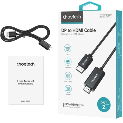 Кабель DisplayPort M - HDMI M 2.0 м, 4K 60hz (4090×2160) Choetech