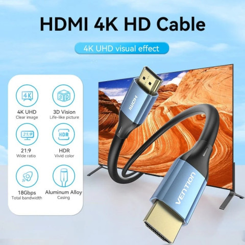 Кабель HDMI M - M, 1.5м, V2.0, 4K 60Гц Aluminum alloy, синій Vention