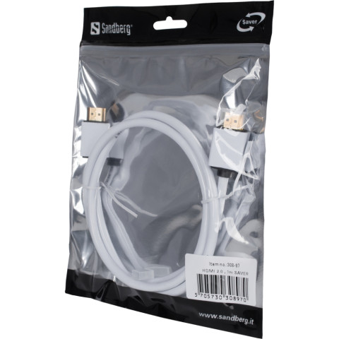 Кабель HDMI M - M, 1.0 м, Sandberg, HDMI-2.0 білий